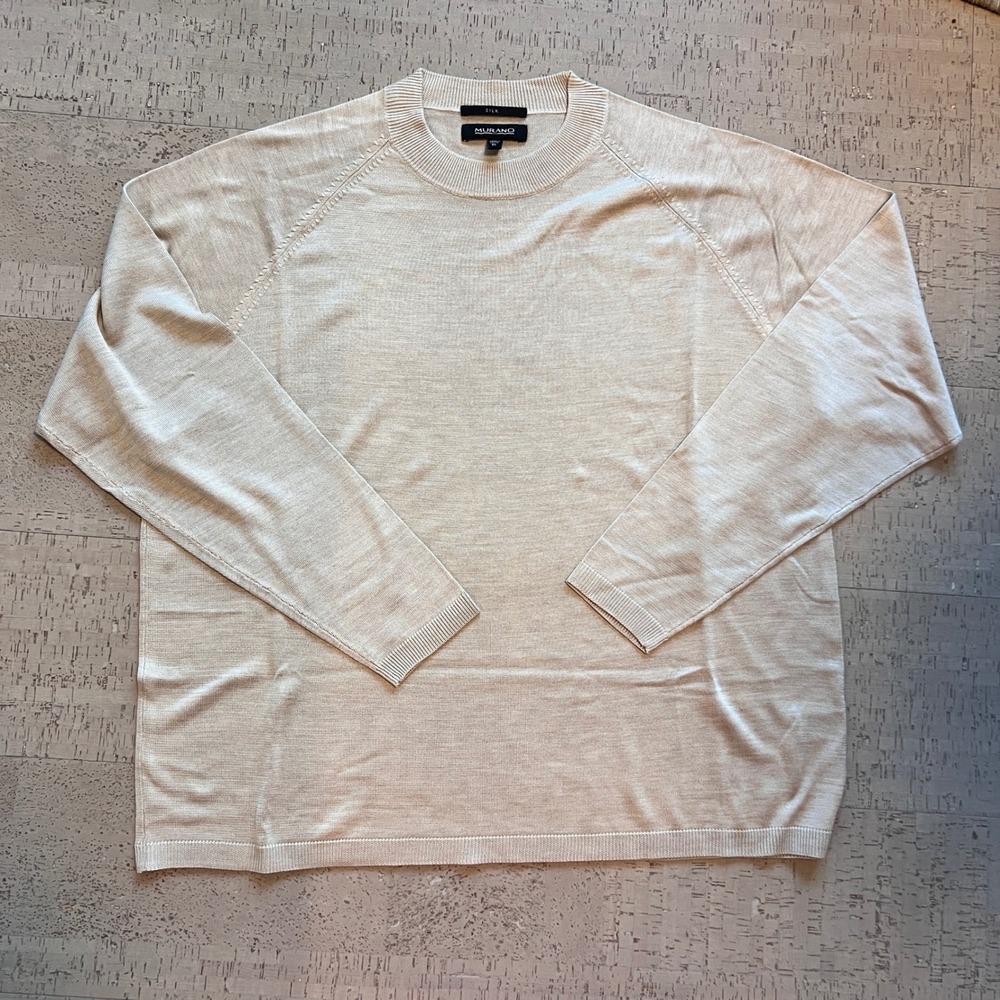 Murano Sweater Mens XL Beige Excellent Silk Raglan Crewneck Knit Pullover